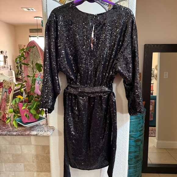 Anthropologie Sequin Mini Wrap Dress in Black XS - Picture 4 of 16